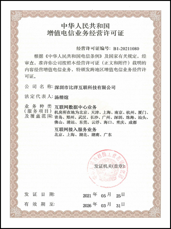 Business License of Value-added Telecommunications Services